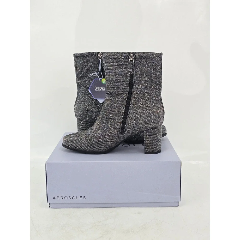 Aerosoles Miley Ankle Boots Womens 9.5W Gunmetal Glitter Stretch - New